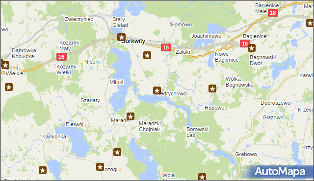 mapa Jędrychowo gmina Sorkwity, Jędrychowo gmina Sorkwity na mapie Targeo