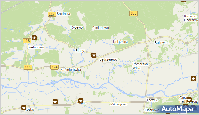 mapa Jędrzejewo gmina Czarnków, Jędrzejewo gmina Czarnków na mapie Targeo