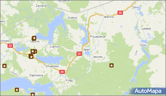 mapa Jeleń gmina Borne Sulinowo, Jeleń gmina Borne Sulinowo na mapie Targeo