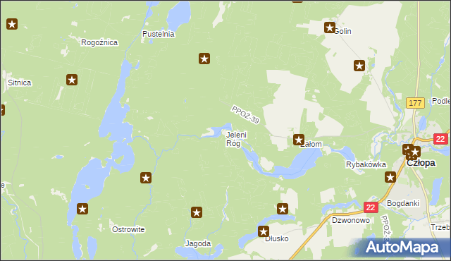 mapa Jeleni Róg gmina Człopa, Jeleni Róg gmina Człopa na mapie Targeo