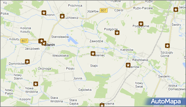 mapa Jeleniec gmina Stanin, Jeleniec gmina Stanin na mapie Targeo