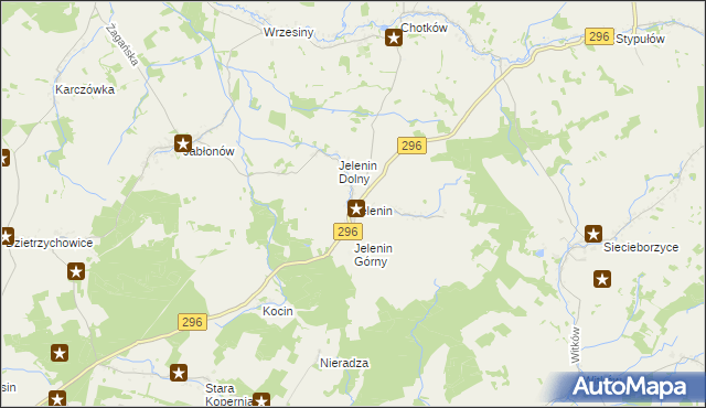 mapa Jelenin gmina Żagań, Jelenin gmina Żagań na mapie Targeo