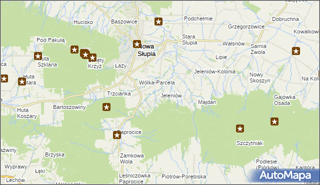 mapa Jeleniów gmina Nowa Słupia, Jeleniów gmina Nowa Słupia na mapie Targeo