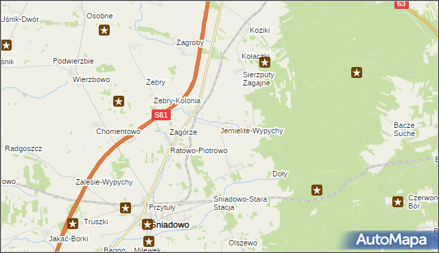 mapa Jemielite-Wypychy, Jemielite-Wypychy na mapie Targeo