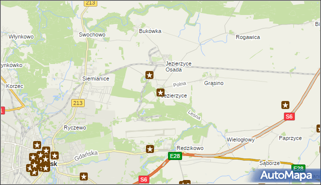 mapa Jezierzyce gmina Słupsk, Jezierzyce gmina Słupsk na mapie Targeo