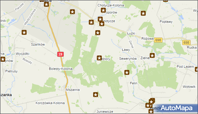 mapa Jeziory gmina Łosice, Jeziory gmina Łosice na mapie Targeo