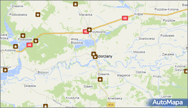 mapa Jeziorzany powiat lubartowski, Jeziorzany powiat lubartowski na mapie Targeo