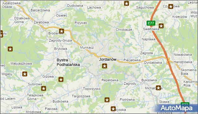 mapa Jordanów powiat suski, Jordanów powiat suski na mapie Targeo