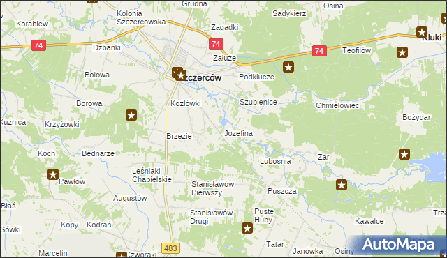 mapa Józefina gmina Szczerców, Józefina gmina Szczerców na mapie Targeo