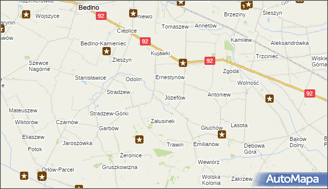 mapa Józefów gmina Bedlno, Józefów gmina Bedlno na mapie Targeo