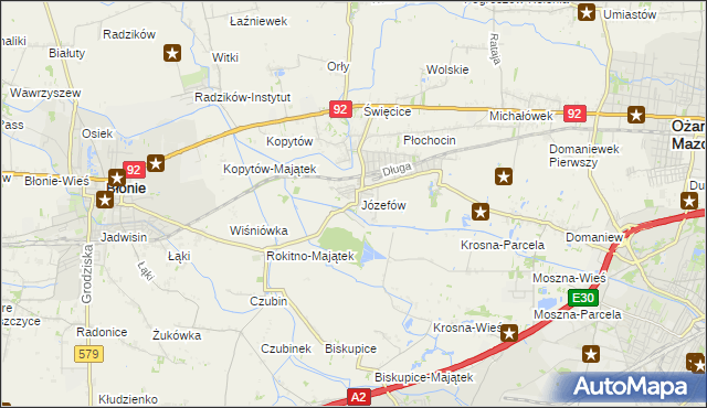 mapa Józefów gmina Ożarów Mazowiecki, Józefów gmina Ożarów Mazowiecki na mapie Targeo