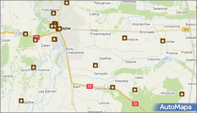 mapa Józefów gmina Poddębice, Józefów gmina Poddębice na mapie Targeo