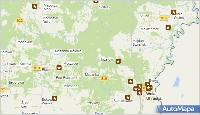 mapa Józefów gmina Wola Uhruska, Józefów gmina Wola Uhruska na mapie Targeo
