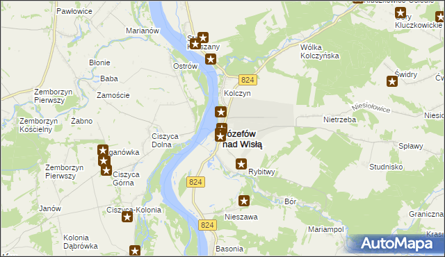 mapa Józefów nad Wisłą, Józefów nad Wisłą na mapie Targeo