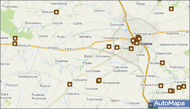 mapa Jurkowice gmina Opatów, Jurkowice gmina Opatów na mapie Targeo