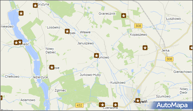 mapa Jurkowo gmina Krzywiń, Jurkowo gmina Krzywiń na mapie Targeo