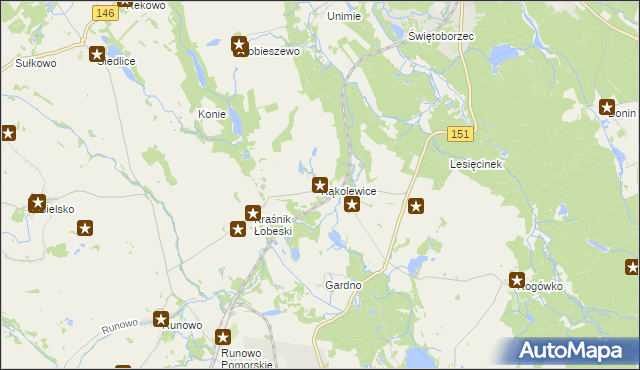 mapa Kąkolewice gmina Węgorzyno, Kąkolewice gmina Węgorzyno na mapie Targeo