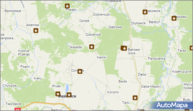 mapa Kalinki gmina Masłowice, Kalinki gmina Masłowice na mapie Targeo