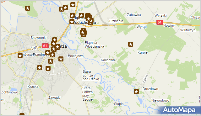 mapa Kalinowo gmina Piątnica, Kalinowo gmina Piątnica na mapie Targeo