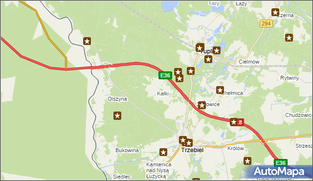 mapa Kałki gmina Trzebiel, Kałki gmina Trzebiel na mapie Targeo