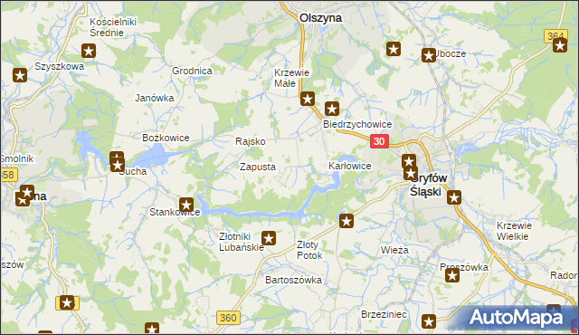 mapa Kałużna gmina Olszyna, Kałużna gmina Olszyna na mapie Targeo