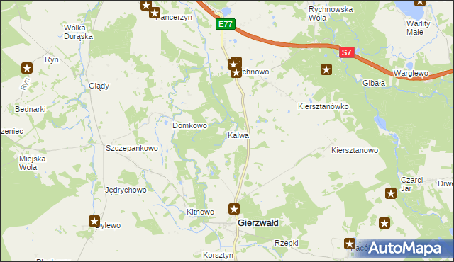 mapa Kalwa gmina Grunwald, Kalwa gmina Grunwald na mapie Targeo