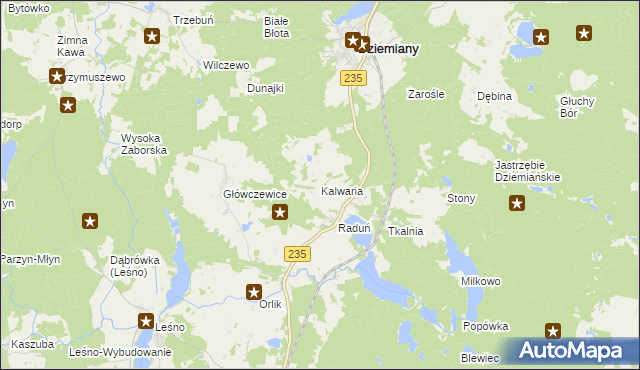 mapa Kalwaria gmina Dziemiany, Kalwaria gmina Dziemiany na mapie Targeo