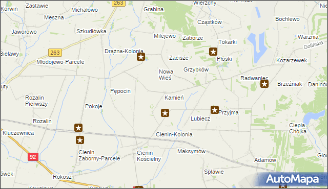 mapa Kamień gmina Słupca, Kamień gmina Słupca na mapie Targeo