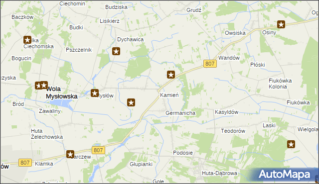 mapa Kamień gmina Wola Mysłowska, Kamień gmina Wola Mysłowska na mapie Targeo