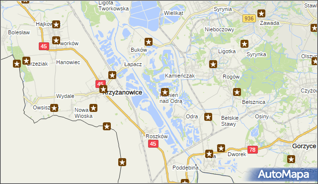 mapa Kamień nad Odrą, Kamień nad Odrą na mapie Targeo