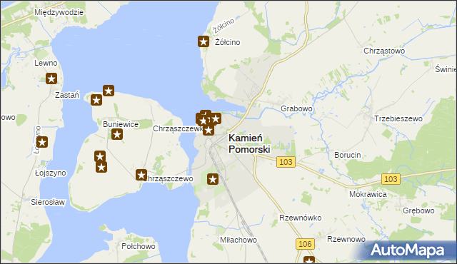 mapa Kamień Pomorski, Kamień Pomorski na mapie Targeo