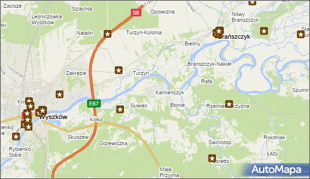 mapa Kamieńczyk gmina Wyszków, Kamieńczyk gmina Wyszków na mapie Targeo