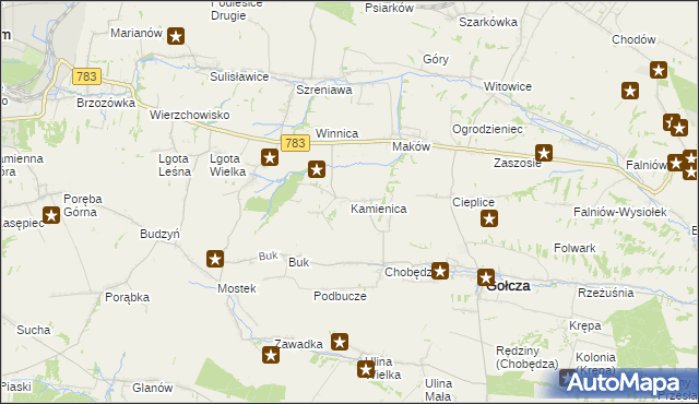 mapa Kamienica gmina Gołcza, Kamienica gmina Gołcza na mapie Targeo