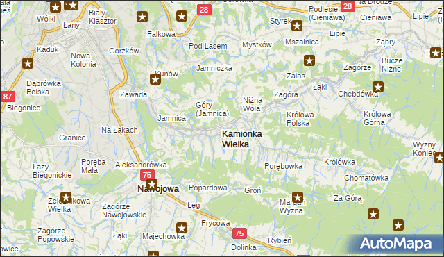 mapa Kamionka Wielka, Kamionka Wielka na mapie Targeo