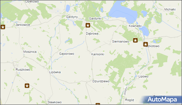 mapa Kamionki gmina Kozłowo, Kamionki gmina Kozłowo na mapie Targeo