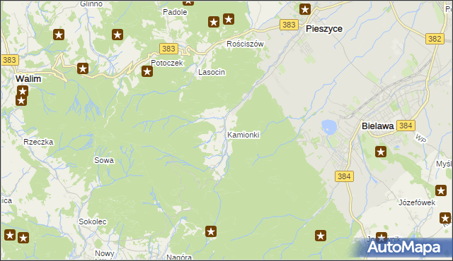 mapa Kamionki gmina Pieszyce, Kamionki gmina Pieszyce na mapie Targeo