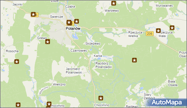 mapa Kania gmina Polanów, Kania gmina Polanów na mapie Targeo