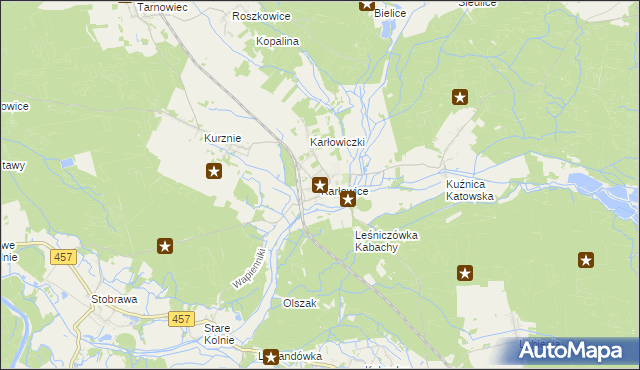 mapa Karłowice gmina Popielów, Karłowice gmina Popielów na mapie Targeo