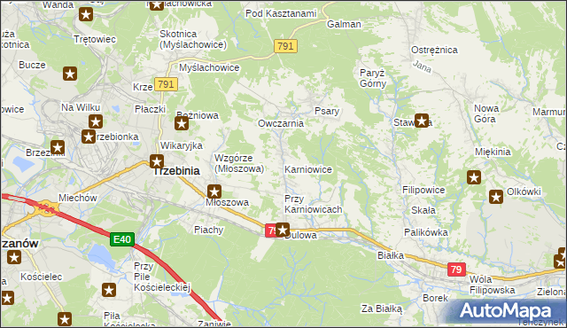 mapa Karniowice gmina Trzebinia, Karniowice gmina Trzebinia na mapie Targeo