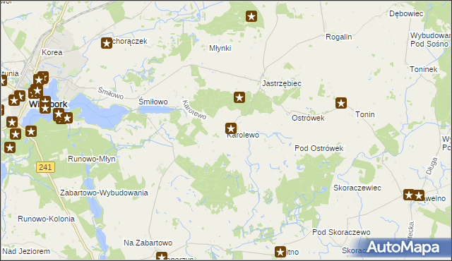 mapa Karolewo gmina Więcbork, Karolewo gmina Więcbork na mapie Targeo