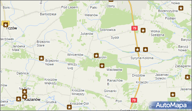 mapa Karolin gmina Zwoleń, Karolin gmina Zwoleń na mapie Targeo