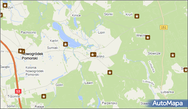 mapa Karsko gmina Nowogródek Pomorski, Karsko gmina Nowogródek Pomorski na mapie Targeo