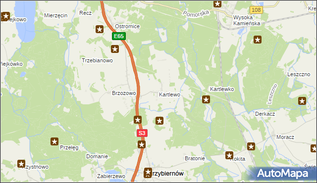 mapa Kartlewo gmina Przybiernów, Kartlewo gmina Przybiernów na mapie Targeo