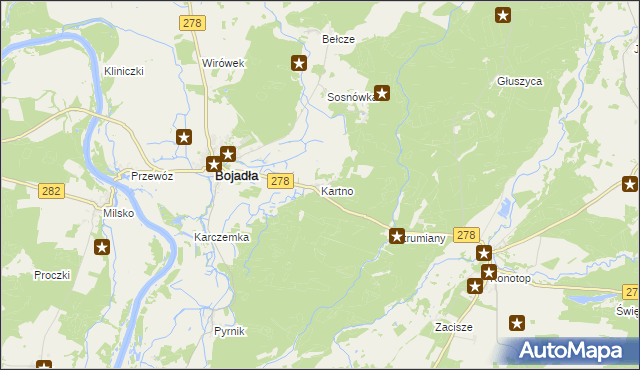 mapa Kartno gmina Bojadła, Kartno gmina Bojadła na mapie Targeo