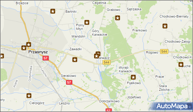 mapa Karwacz gmina Przasnysz, Karwacz gmina Przasnysz na mapie Targeo
