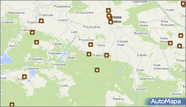 mapa Katarzynów gmina Kobiele Wielkie, Katarzynów gmina Kobiele Wielkie na mapie Targeo