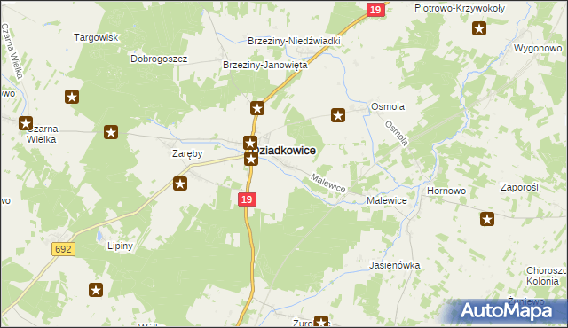 mapa Kąty gmina Dziadkowice, Kąty gmina Dziadkowice na mapie Targeo