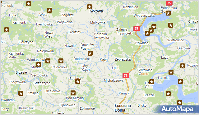 mapa Kąty gmina Iwkowa, Kąty gmina Iwkowa na mapie Targeo