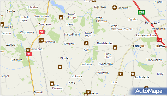 mapa Kąty gmina Łanięta, Kąty gmina Łanięta na mapie Targeo