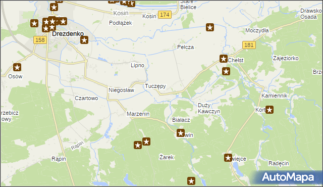mapa Kawczyn gmina Drawsko, Kawczyn gmina Drawsko na mapie Targeo